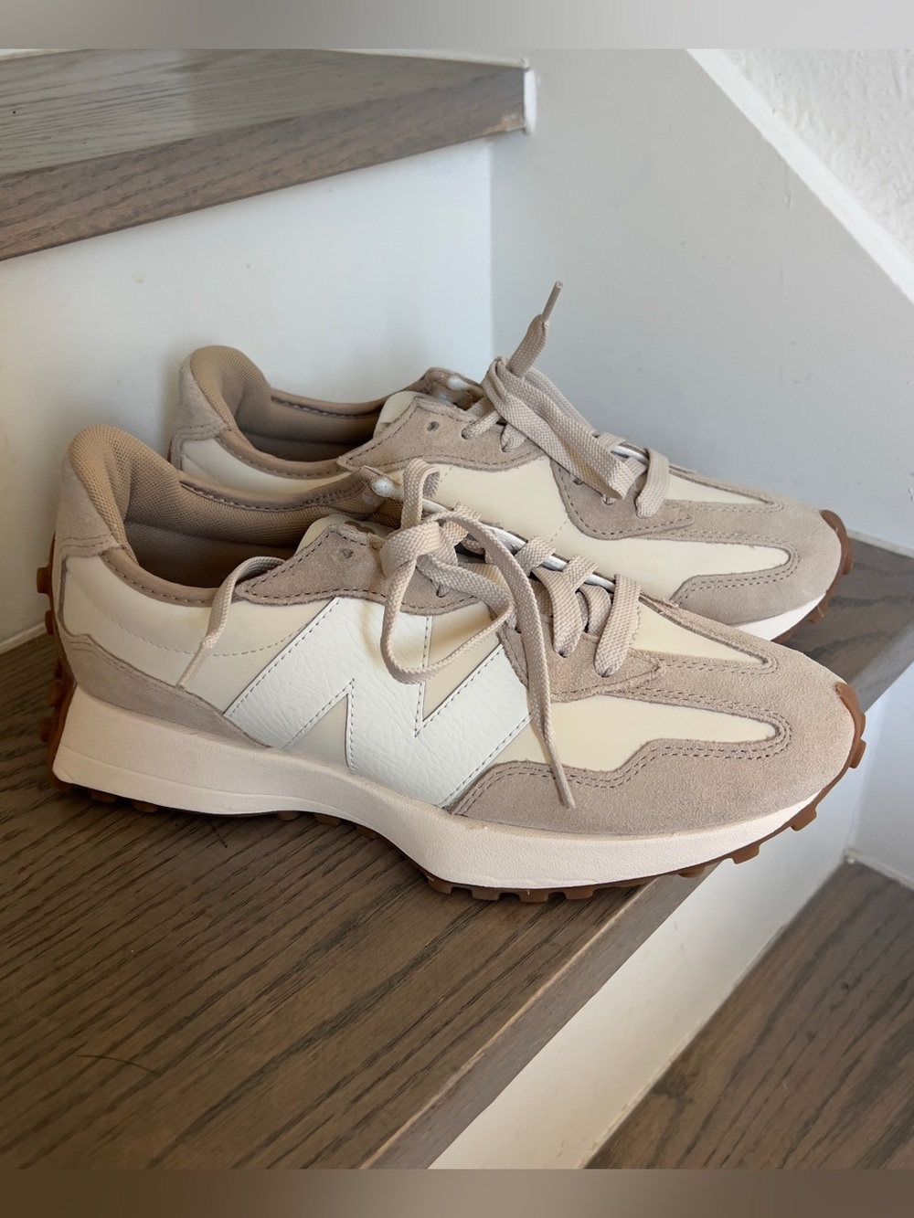 New Balance Beige and White Retro Runner Sneakers - Picture 3 of 8